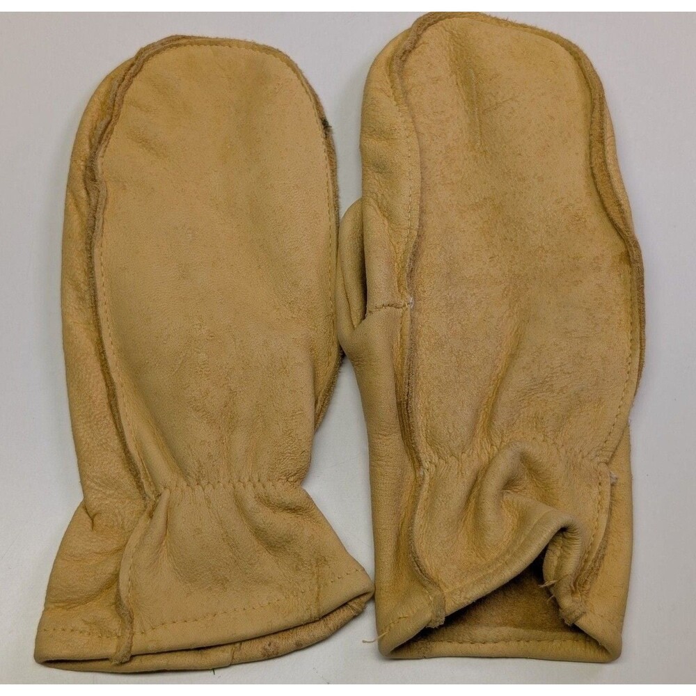 Leather Winter Mittens Tan Cowhide Insulated Work Gloves mize med